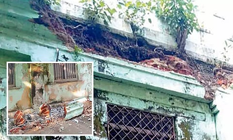 திருத்தணியில் பள்ளி மேற்கூரை சுவர் இடிந்து விழுந்தது