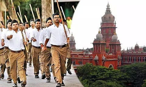 சுற்றுச்சுவருக்குள் ஆர்.எஸ்.எஸ். அணிவகுப்பு நடத்தும் உத்தரவை எதிர்த்த மேல்முறையீடு - தமிழக அரசு பதிலளிக்க சென்னை ஐகோர்ட்டு உத்தரவு