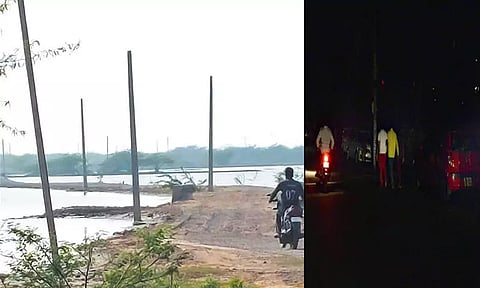 இடையாங்குளம்- தாங்கல் சாலையில் மின் கம்பங்கள் அமைத்தும் விளக்குகள் அமைக்கப்படாததால் பொதுமக்கள் அவதி