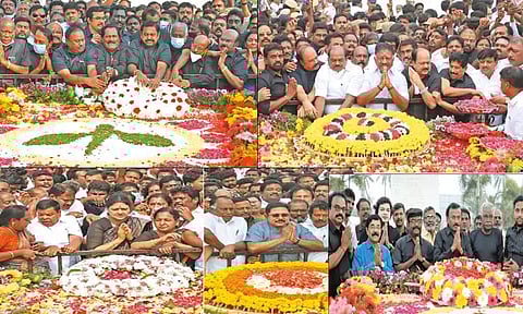 35-ம் ஆண்டு நினைவு தினம்: எம்.ஜி.ஆர். நினைவிடத்தில் எடப்பாடி பழனிசாமி, ஓ.பன்னீர்செல்வம் அஞ்சலி