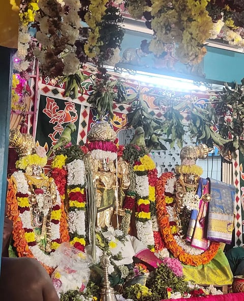 விவசாயம் செழித்திட வேண்டிசீனிவாச பெருமாள் கோவிலில் திருக்கல்யாணம்