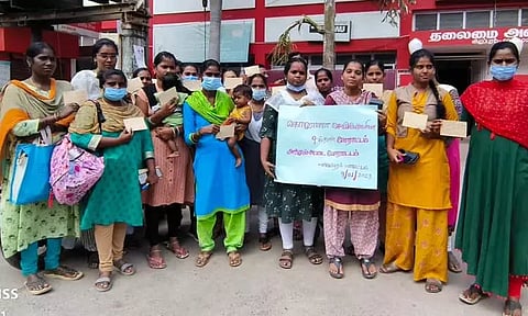 தபால் நிலையத்தின் மூலம் ஒப்பந்த செவிலியர்கள் அஞ்சல் அனுப்பும் போராட்டம்