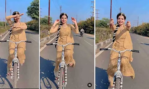 வைரலாகும் இளம் பெண்ணின் சைக்கிள் நடன வீடியோ