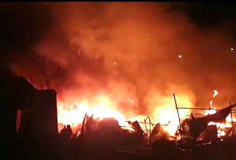 நெல் குடோன் தீப்பற்றி எரிந்ததாக பரபரப்பு