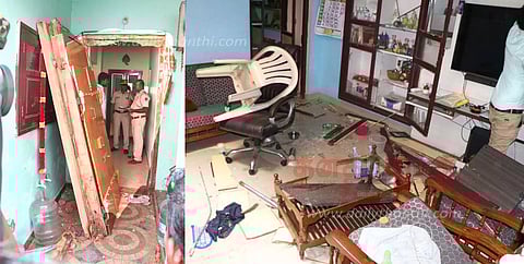 நகைக்கடை உரிமையாளர் வீட்டில்மர்ம பொருள் வெடித்து கதவு தகர்ப்பு