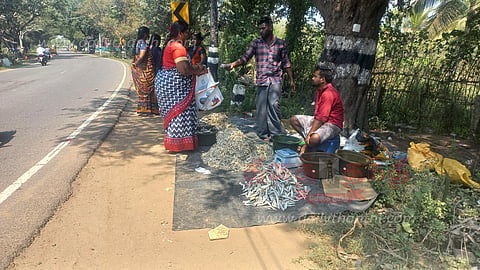 திருவாரூர் புற வழிச்சாலையில் கருவாடு விற்பனை அமோகம்
