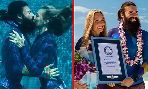 நீருக்குள் நீண்ட நேர முத்தம்... கின்னஸ் உலக சாதனை படைத்த ஜோடி