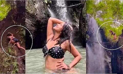 2 பீஸ் உடையில் பாறையின் மேலே ஏறி டைவ் ; குளித்து கும்மாளம் போடும் அமலா பால்