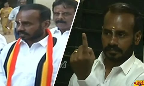 கட்சி துண்டு அணிந்து வாக்களிக்க வந்த தேமுதிக வேட்பாளர் அனுமதி மறுப்பு - பரபரப்பு...!