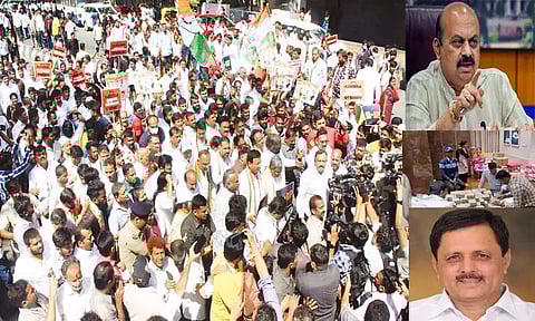 லஞ்ச வழக்கில் சிக்கிய பா.ஜனதா எம்.எல்.ஏ.; கர்நாடக முதல்-மந்திரி ராஜினாமா செய்ய கோரி காங்கிரஸ் கட்சியினர் போராட்டம்