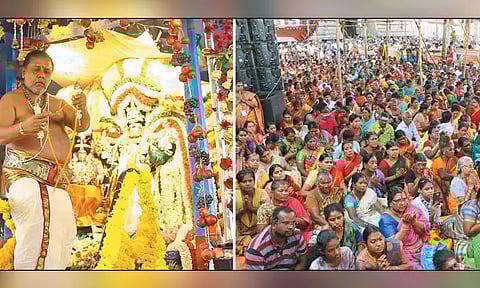 திருவொற்றியூர் வடிவுடையம்மன் கோவிலில் கல்யாண சுந்தரர் திருக்கல்யாணம் - ஆயிரக்கணக்கான பக்தர்கள் தரிசனம்