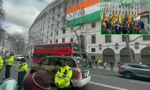 லண்டன்: இந்திய தூதரகம் முன் காலிஸ்தானியர்கள் இந்திய எதிர்ப்பு போராட்டம், பதற்றம்; போலீசார் குவிப்பு