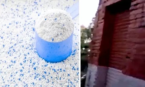 குடோனில் பதுக்கி வைக்கப்பட்ட ரூ.4 லட்சம் போலி துணி பவுடர் பறிமுதல் - வடமாநிலத்தை சேர்ந்த 2 வாலிபர்கள் கைது