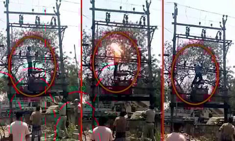 மனைவியை சேர்த்து வைக்க கோரி டிரான்ஸ்பார்மர் மீது ஏறி வாலிபர் தற்கொலை மிரட்டல்