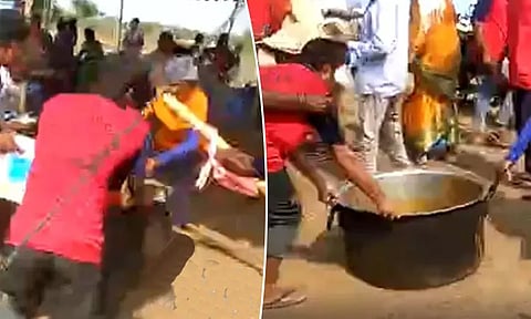 "மட்டன் பீசுக்காக மல்லுக்கட்டிய கட்சியினர்" கறி குழம்பு பாத்திரத்தை இழுத்து சென்ற தொண்டர்கள்