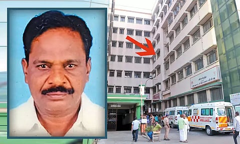சென்னை ராஜீவ்காந்தி அரசு ஆஸ்பத்திரியின் 3-வது மாடியில் இருந்து ஏ.சி. எந்திரம் கழன்று விழுந்து ஒப்பந்த ஊழியர் பலி - உறவினர்கள் போராட்டம்
