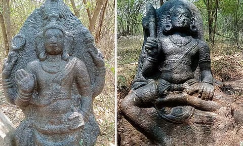 பழமையான பிரம்மா, சண்டிகேஸ்வரர் சிற்பங்கள் கண்டெடுப்பு