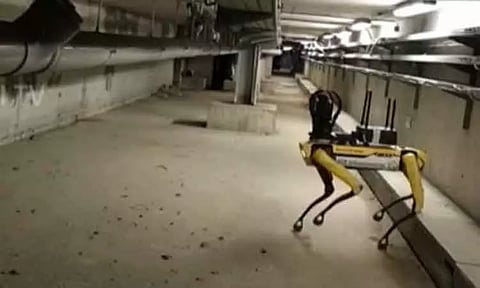 பாரிஸ் நகரில் மெட்ரோ பழுது பணிகளில் ஈடுபடும் 'ரோபோ நாய்'