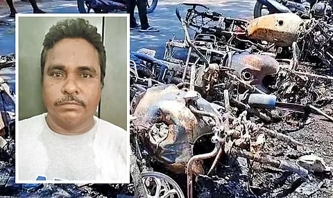 16 இருசக்கர வாகனங்கள் எரிந்து நாசமான வழக்கில் திருப்பம்: தன்னை திட்டியவரை பழிவாங்க தீ வைத்தவர் கைது