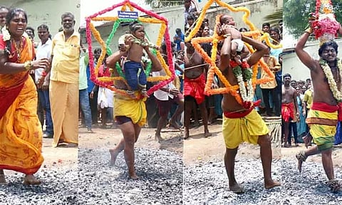 கைக்குழந்தைகளுடன் தீ மிதித்த பக்தர்கள்