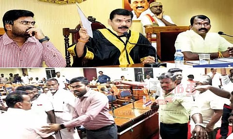 நெல்லை மாநகராட்சி கூட்டத்தில்தி.மு.க. கவுன்சிலர்கள் கோஷ்டி மோதல்