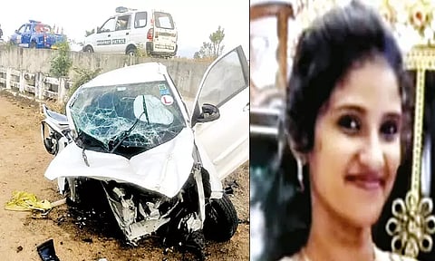 சுவரில் மோதி பள்ளத்தில் பாய்ந்த கார்; சென்னை பெண் என்ஜினீயர்-டிரைவர் பலி