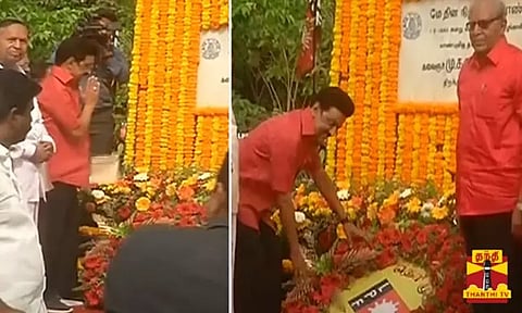 தொழிலாளர் தினம் - சிவப்பு சட்டை அணிந்து முதல்-அமைச்சர் மு.க.ஸ்டாலின் மரியாதை..!