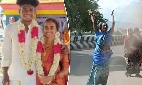 போலீஸ் நிலையத்தில் பாசபோராட்டம்...! காதல் திருமணம் செய்த மகள்...! மண்ணை அள்ளி வீசி சாபமிட்ட தாய்...!