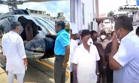 டி.கே.சிவகுமார் பயணித்த ஹெலிகாப்டரில் கழுகு மோதி விபத்து - அவசர அவசரமாக தரையிறக்கப்பட்டதால் பரபரப்பு