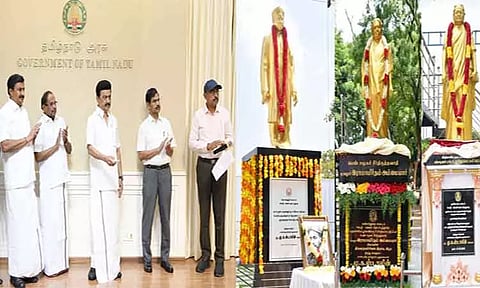 மூவலூர் ராமாமிர்தம், முத்துலெட்சுமி ரெட்டி, வ.உ.சி.க்கு ரூ.66 லட்சம் செலவில் சிலை - முதல்-அமைச்சர் திறந்து வைத்தார்