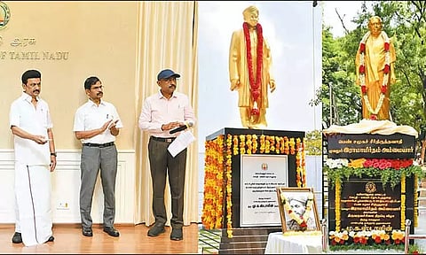 வ.உ.சி., மூவலூர் ராமாமிர்தம், முத்துலட்சுமி ரெட்டிக்கு சிலைகள்; முதல்-அமைச்சர் திறந்து வைத்தார்