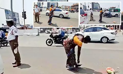 சாலை விபத்துகளை குறைக்க பூசணிக்காய் சுற்றி திருஷ்டி கழிப்பு: போக்குவரத்து போலீஸ் சப்-இன்ஸ்பெக்டர் கட்டுப்பாடு அறைக்கு மாற்றம்