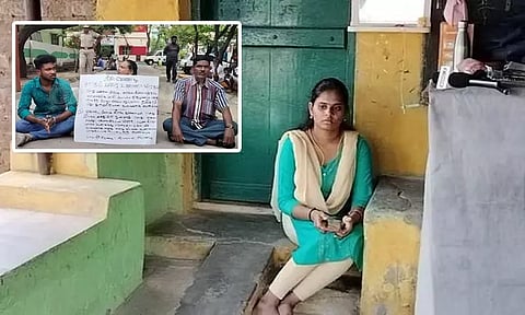 லிவிங் டுகெதர்...! கணவன் வீட்டு முன்பு மனைவி தர்ணா: போலீஸ் நிலையத்தில் கணவன் தர்ணா!