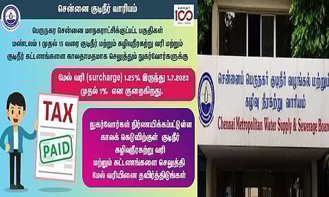 குடிநீர், கழிவுநீரகற்று கட்டணம்: காலதாமதத்துக்கான மேல் வரி குறைப்பு - குடிநீர் வாரியம் தகவல்