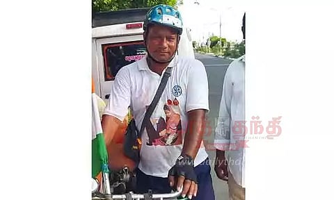 ரத்த தானத்தை வலியுறுத்தி சைக்கிளில் விழிப்புணர்வு பிரசாரம்