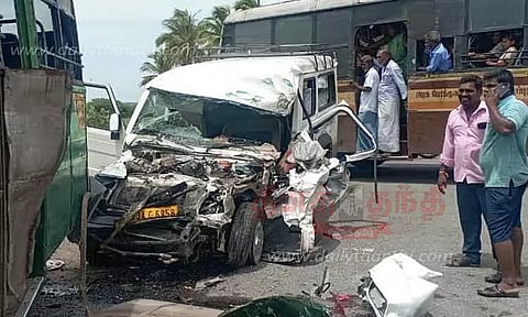கார் மீது அரசு பஸ் மோதி 8 பேர் படுகாயம்