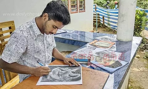 தத்ரூபமாக ஓவியம் வரையும் கல்லூரி மாணவர்