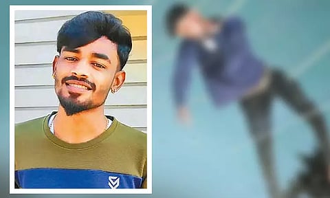 குடிபோதையில் மாடியில் இருந்து குதித்து வாலிபர் தற்கொலை - மின்கம்பியில் சிக்கி பிணமாக தொங்கிய பரிதாபம்