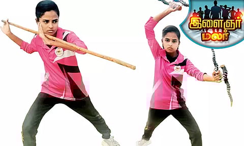 சிலம்பத்தில் அசத்தும் கல்லூரி மாணவி