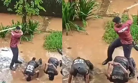 என்.சி.சி. மாணவர்களை கைகளை பின்னுக்கு வைத்து மண்டியிட வைத்து அடித்த கொடுமை..!