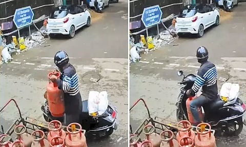 கொருக்குப்பேட்டையில் சமையல் கியாஸ் சிலிண்டரை திருடிச் செல்லும் டிப்-டாப் ஆசாமி - கண்காணிப்பு கேமரா காட்சிகள் வைரல்