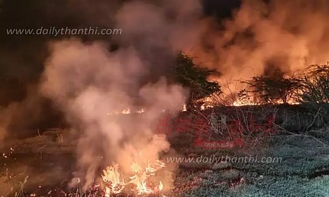 கிருமாம்பாக்கம் ஏரியில் பற்றி எரியும் தீ