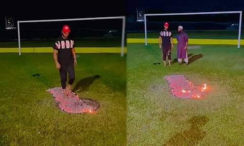 ஆசிய கோப்பை தொடர்; மனதளவில் அமைதியை ஏற்படுத்த நெருப்பு மீது நடந்து பயிற்சி எடுக்கும் வங்கதேச வீரர்...!