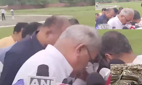 பத்திரிக்கையாளர்கள் சந்திப்பின் போது கூட்டத்திற்குள் புகுந்த பாம்பு - 'அசால்ட்டாக' நின்ற முதல்-மந்திரி