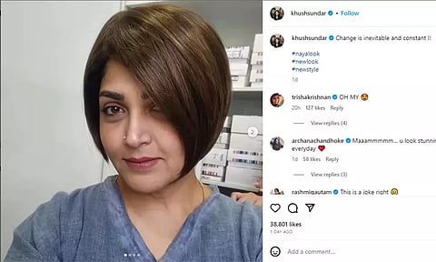 திடீரென தனது ஹேர்ஸ்டைலை மாற்றிய நடிகை குஷ்பு