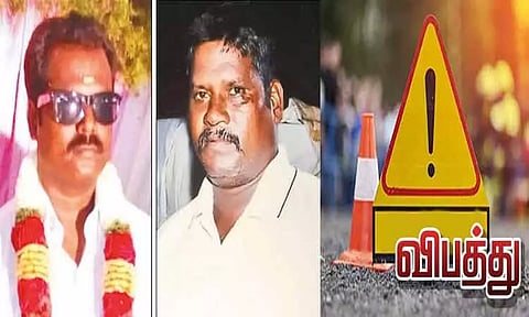 கனகம்மாசத்திரம் அருகே லாரி-மோட்டார் சைக்கிள் மோதல்; காவலாளிகள் 2 பேர் பலி