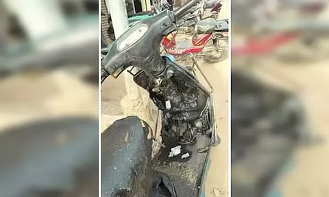 கோயம்பேட்டில் 'ஸ்கூட்டி' தீப்பிடித்து எரிந்து இளம்பெண் படுகாயம் - பாட்டிலில் இருந்த பெட்ரோலுடன், செல்போனையும் சேர்த்து வைத்ததால் விபரீதம்