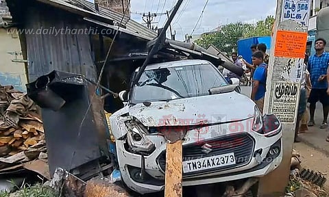 தாறுமாறாக ஓடிய கார் ஓட்டலுக்குள் புகுந்தது