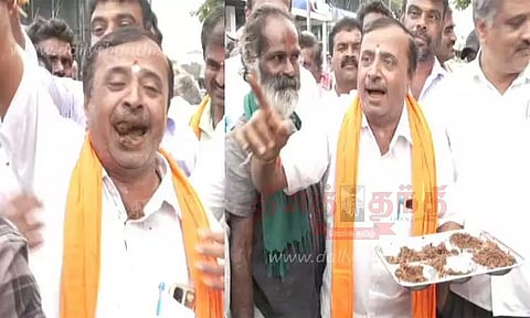 மண்டியாவில் மண்ணை தின்று பா.ஜனதா பிரமுகர் போராட்டம்