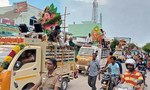எட்டயபுரம், முத்தையாபுரம் பகுதியில்102 விநாயகர் சிலைகள் ஊர்வலம்